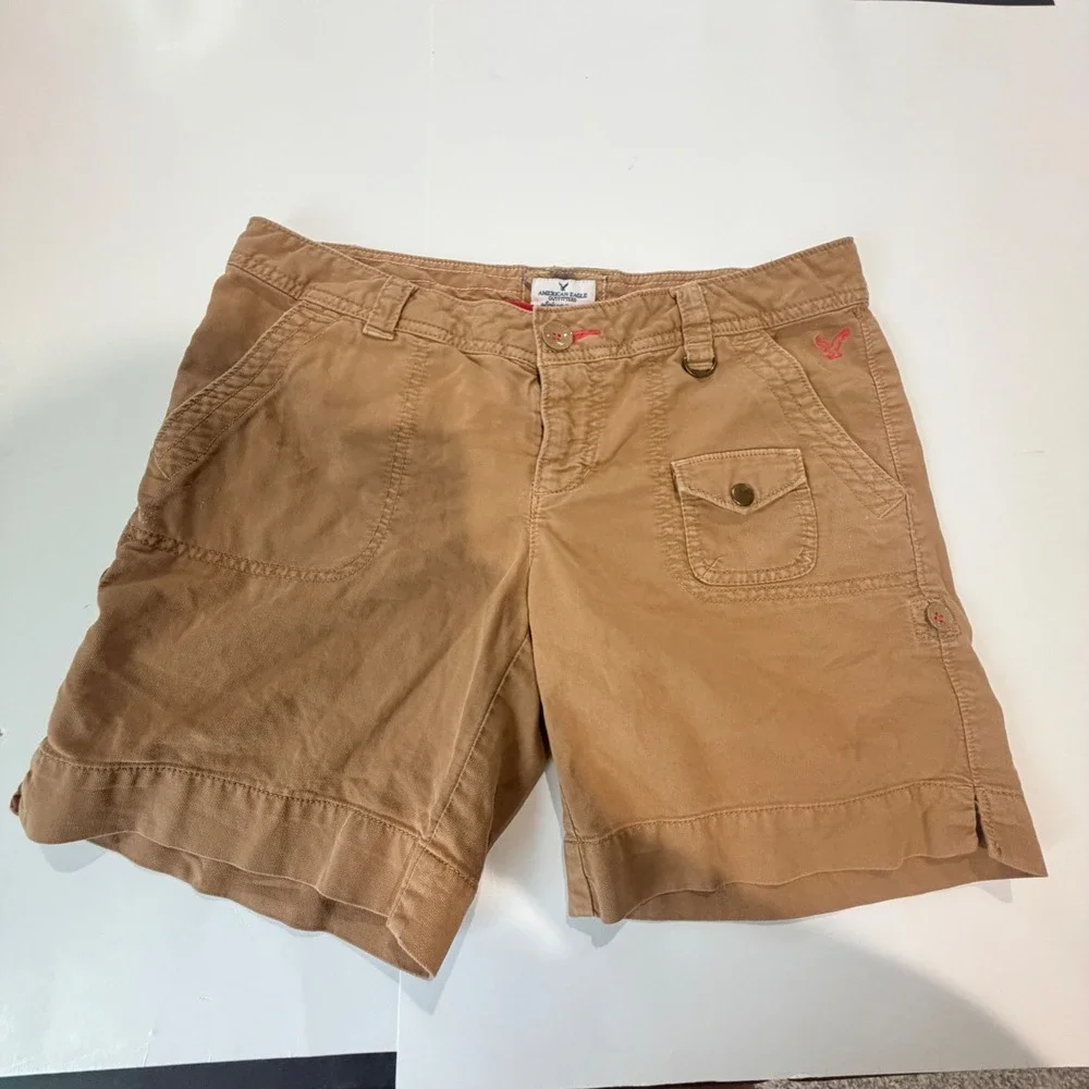 VTG American Eagle khaki Shorts Women 6 Stretch Streetwear Indie Logo Low Rise